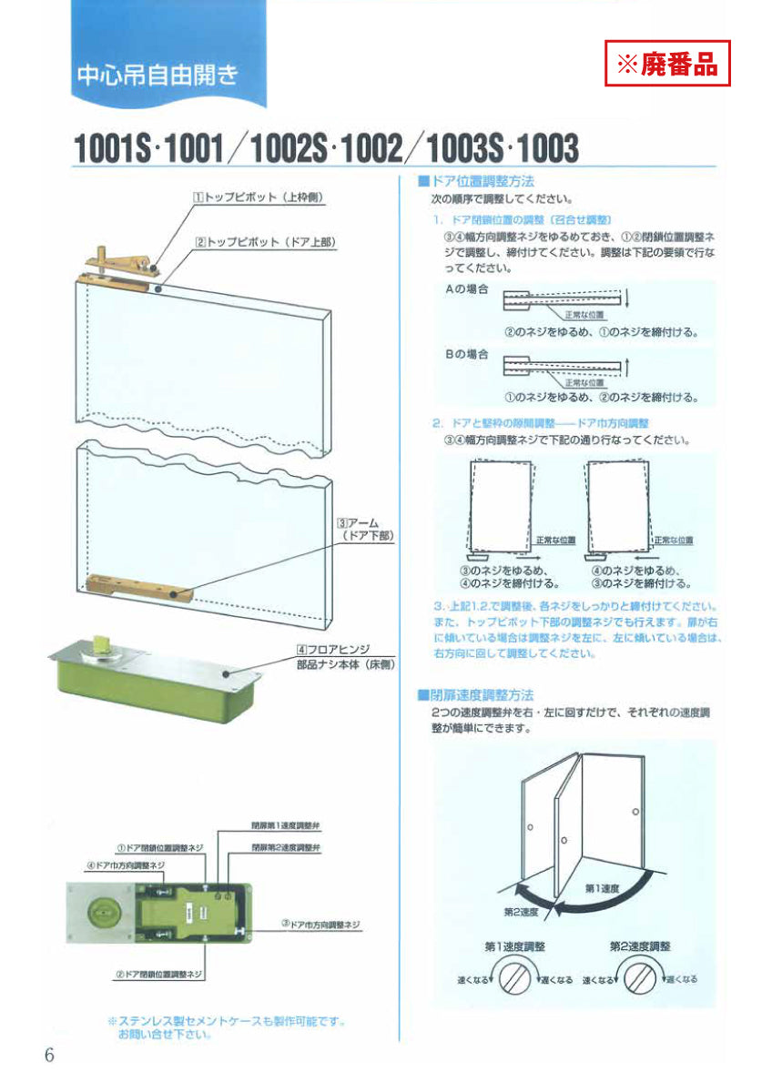大鳥機工 廃番フロアヒンジ 1003用 取替本体 【ストップ無し, 中心吊り, 自由開き(内外120°開き), 一般ドア用, DIA, Diamond, ダイヤモンド】