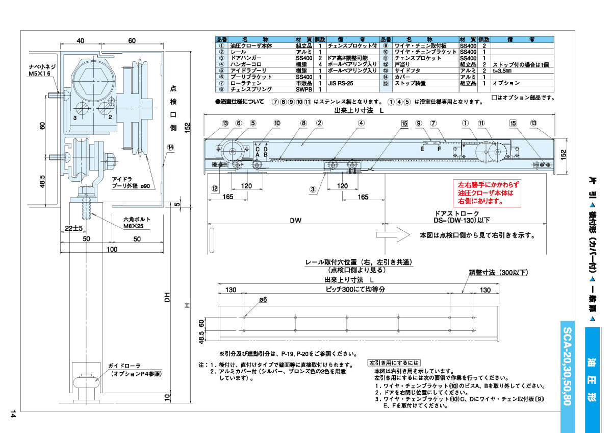 大鳥機工 スライドクローザー SCA-20 【後付形(カバー付), 一般扉用, 引き戸クローザー, DIA, Diamond, OHTORI KIKO】