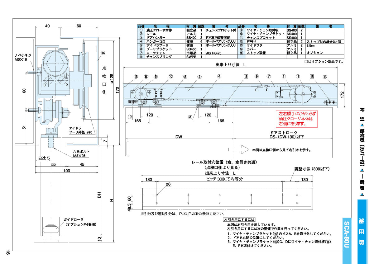 大鳥機工 スライドクローザー SCA-80U 【後付形(カバー付), 一般扉用, 引き戸クローザー, DIA, Diamond, OHTORI KIKO】