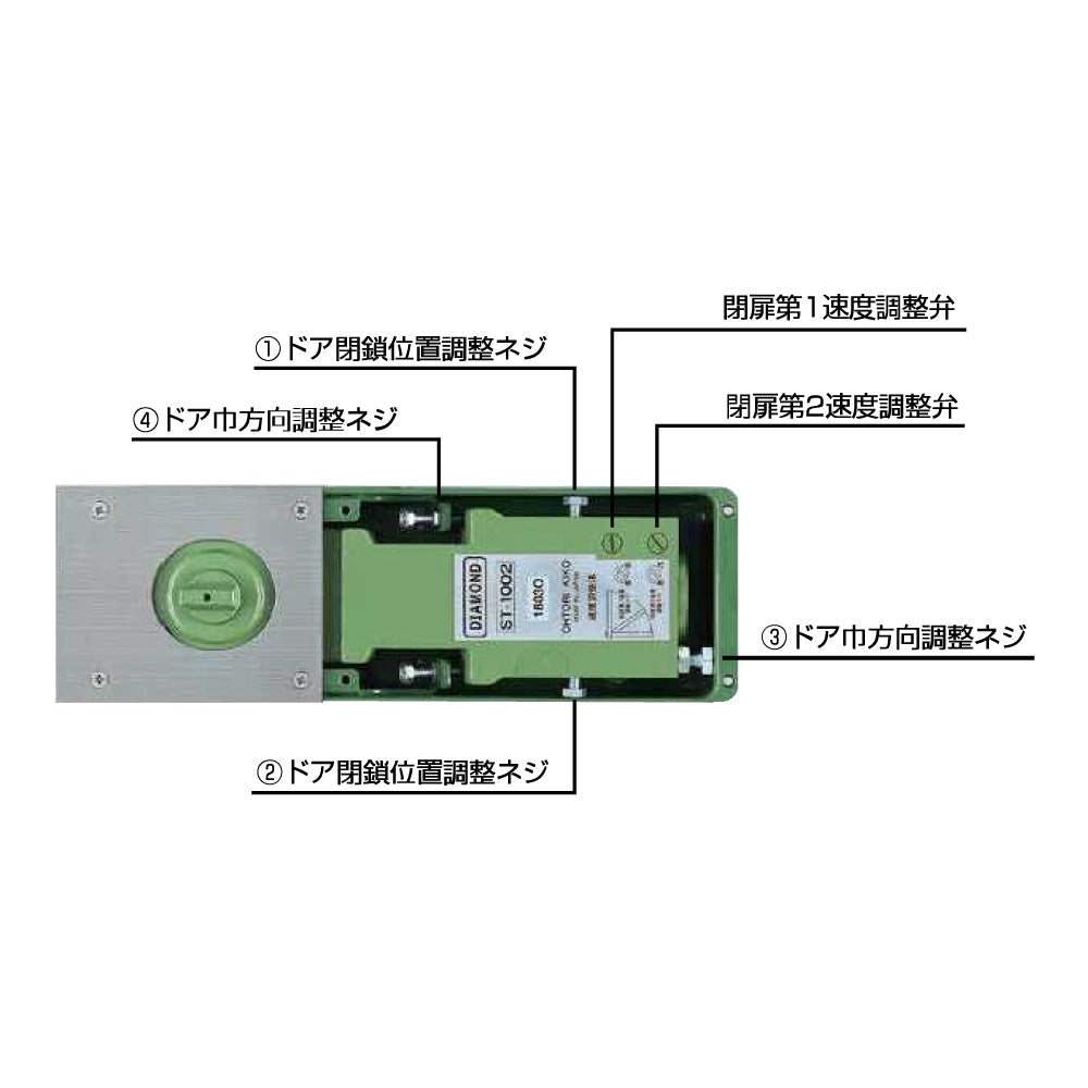 大鳥機工 フロアヒンジ T-1001G 【ストップ無し, 中心吊り・自由開き(内外110°開き), 強化ガラスドア用, DIA, Diamond, ダイヤモンド】