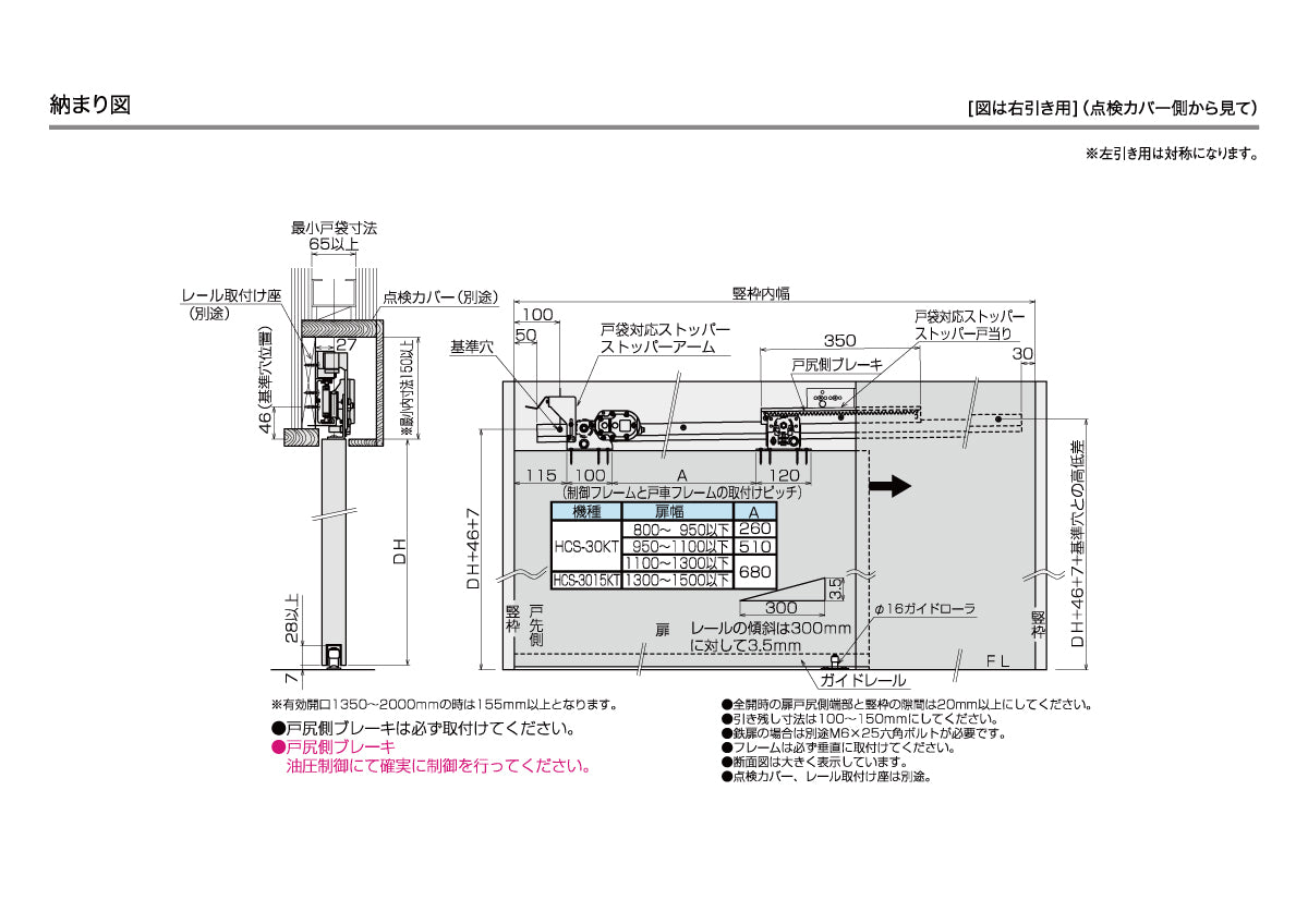ダイケン スライデックス HCS-3015KT(レール L=2800)【戸袋仕様, ストップ付き, 傾斜式, 木製扉用, 引き戸クローザー製品一式, DAIKEN】
