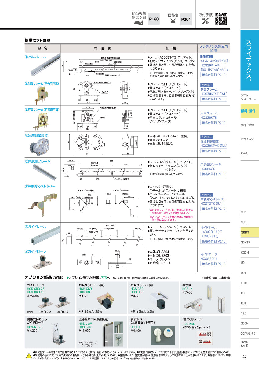 ダイケン スライデックス HCS-30KT(レール L=2200)【戸袋仕様, ストップ付き, 傾斜式, 木製扉用, 引き戸クローザー製品一式, DAIKEN】