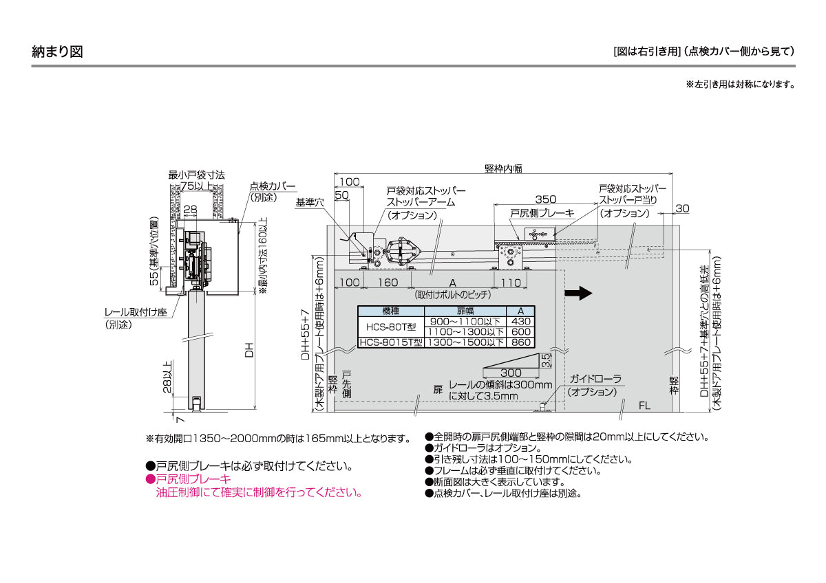 ダイケン スライデックス HCS-80T(製品一式) 【L=2200, ストップ付き, 傾斜式, 木製・鋼製扉用, 引き戸クローザー, DAIKEN】