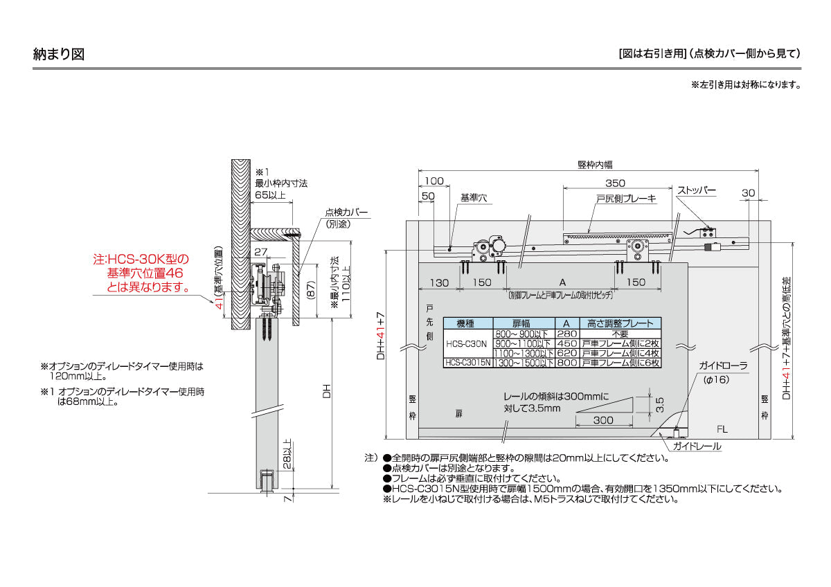 ダイケン スライデックス HCS-C3015N(レール L=2800)【ストップ付き, 傾斜式, 木製扉用, 引き戸クローザー製品一式, DAIKEN】
