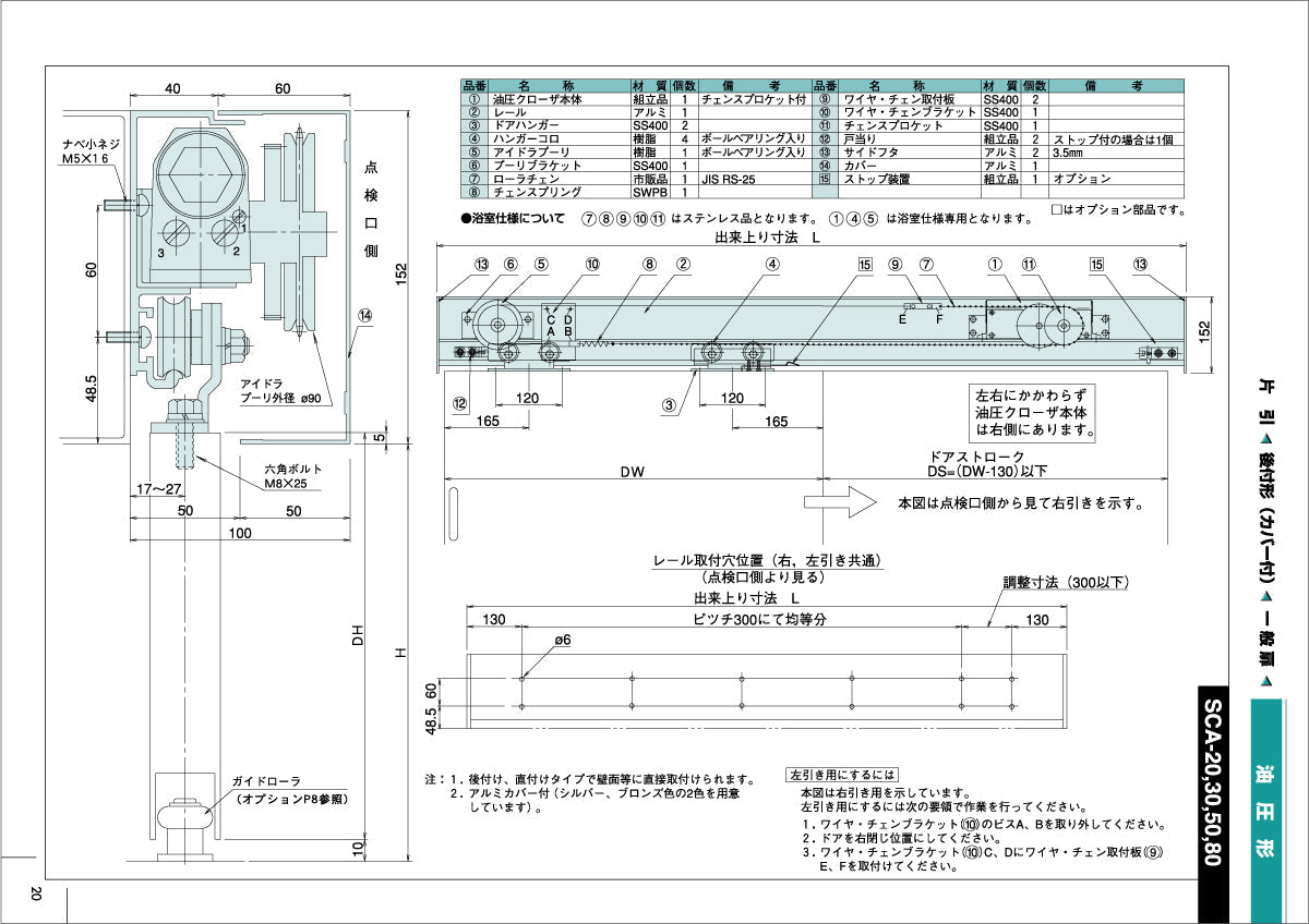 ハシダ技研 THUスライドクローザー SCA-30-BA (浴室仕様) 【後付形(カバー付), 一般扉用, 引き戸クローザー, HASHIDA GIKEN】