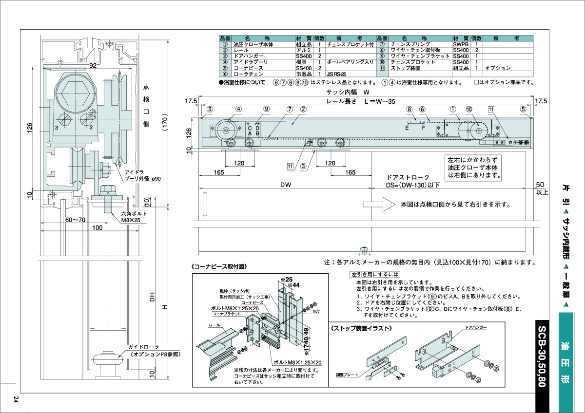 ハシダ技研 THUスライドクローザー SCB-30-BA (浴室仕様) 【サッシ内蔵型, 一般扉用, 引き戸クローザー, HASHIDA GIKEN】