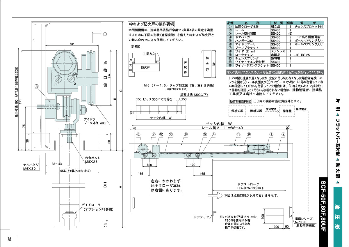 ハシダ技研 THUスライドクローザー SCF-50F 【フラットバー取付型, 防火扉用, 引き戸クローザー, HASHIDA GIKEN】