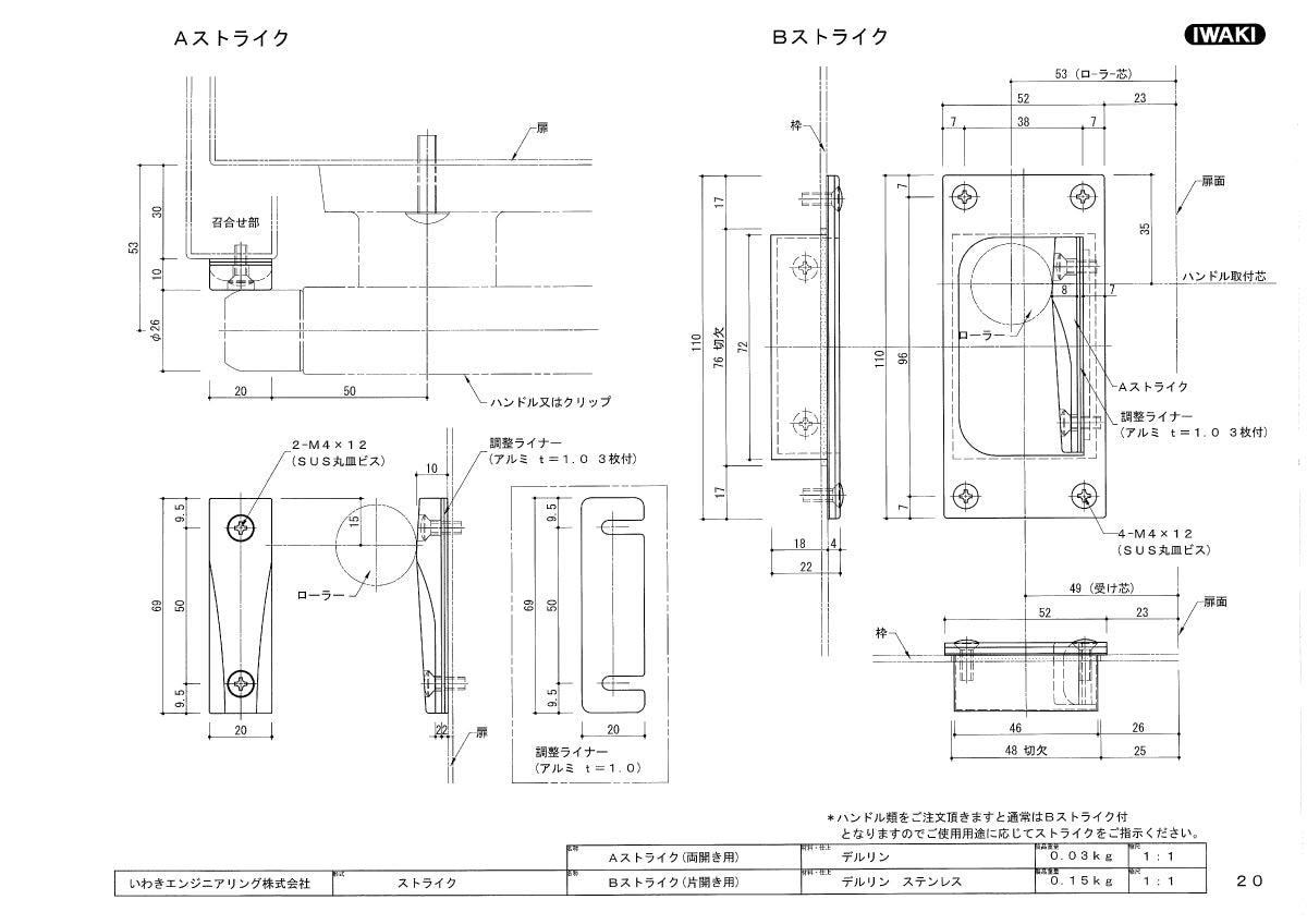 いわきエンジニアリング クレモンハンドル用受け Aストライク 【ローラーハンドル用, IWAKI】