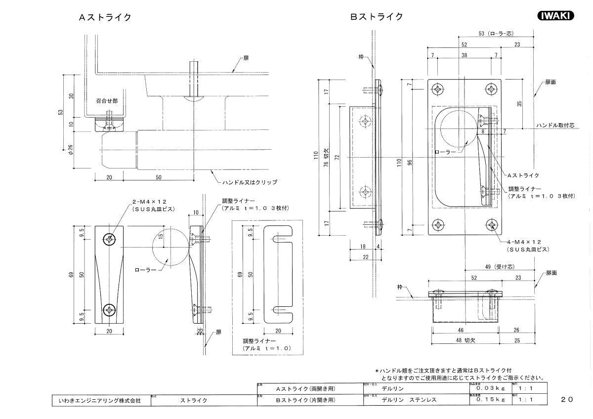 いわきエンジニアリング クレモンハンドル用受け Bストライク 【ローラーハンドル用, IWAKI】