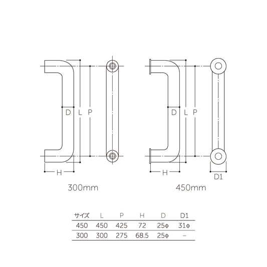 マルキ O型ハンドル 25Φ G-240(両面) 【ドアハンドル, 押し棒, 押棒, MARUKI HARDWARE, MK, 丸喜金属】