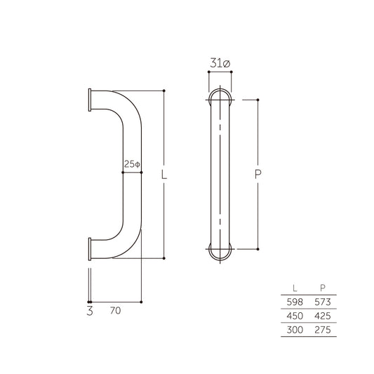 マルキ O型ハンドル 25Φ G-260(両面) 【ドアハンドル, 押し棒, 押棒, MARUKI HARDWARE, MK, 丸喜金属】