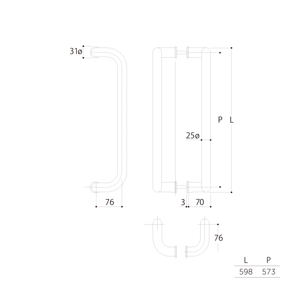 マルキ L型ハンドル 25Φ G-480(両面) 【ドアハンドル, 押し棒, 押棒, MARUKI HARDWARE, MK, 丸喜金属】