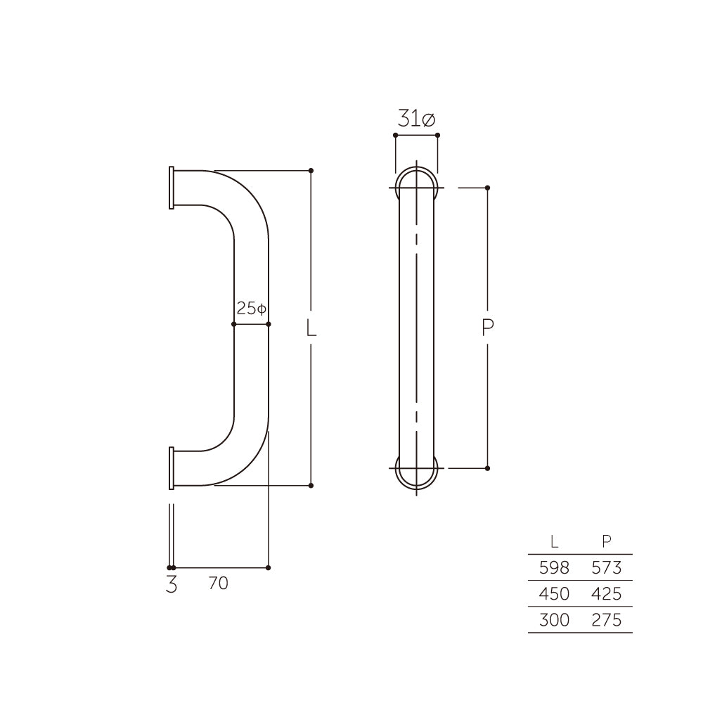 マルキ O型ハンドル 25Φ G-490(両面) 【ドアハンドル, 押し棒, 押棒, MARUKI HARDWARE, MK, 丸喜金属】
