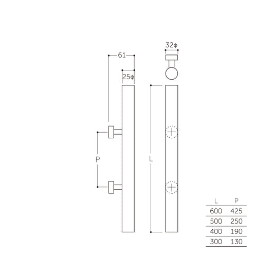 マルキ マイウッド 丸棒ハンドル25Φ W-2000(両面) 【ドアハンドル, 押し棒, 押棒, MARIX, MARUKI HARDWARE, MK, 丸喜金属】