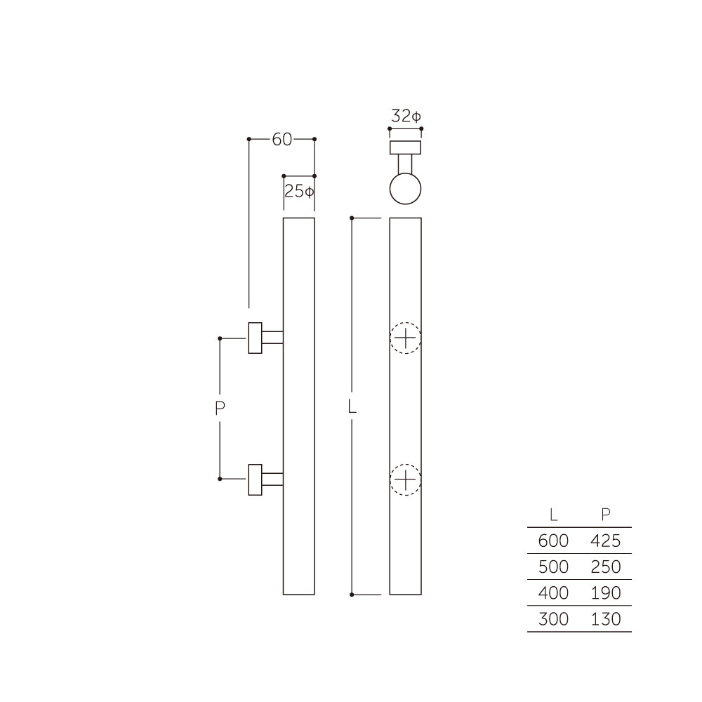 マルキ タモウッド 丸棒ハンドル25Φ W-326(両面) 【ドアハンドル, 押し棒, 押棒, MARIX, MARUKI HARDWARE, MK, 丸喜金属】