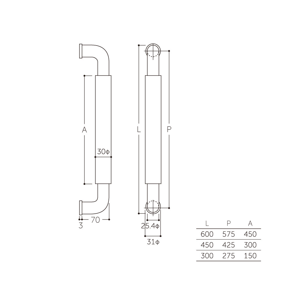 マルキ ナチュラルO型ハンドル30Φ W-5000 鏡面クローム(両面) 【ドアハンドル, 押し棒, 押棒, MARUKI HARDWARE, MK, 丸喜金属】