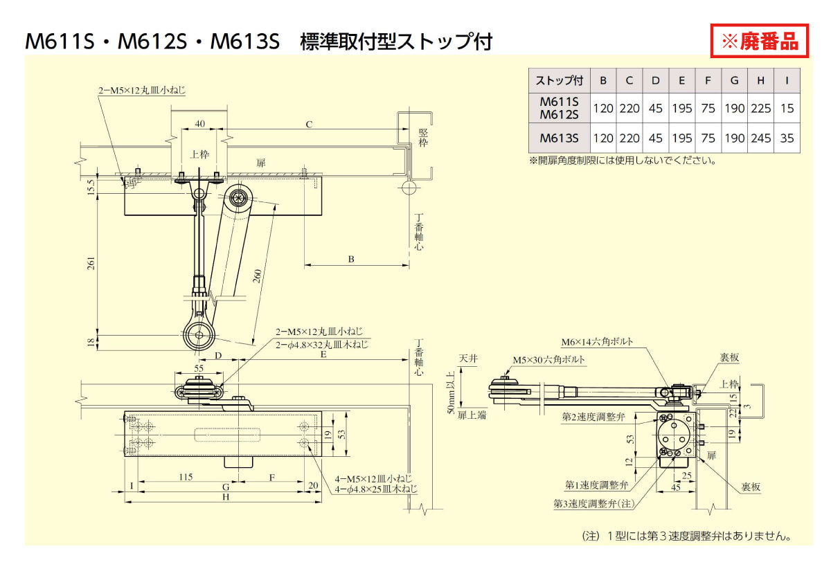 美和ロック 廃番ドアクローザー M613Sの取替品 →「ニュースター S-7003」【ストップ付き, 標準取付型(スタンダード型), M600シリーズ, MIWA】