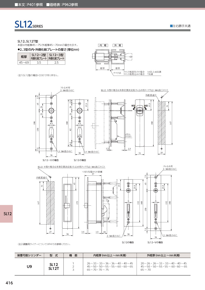美和ロック 引違戸錠 SL12-3 【外側 なし・内側 サムターン, SL12シリーズ, 引戸錠, ミワ, MIWA】
