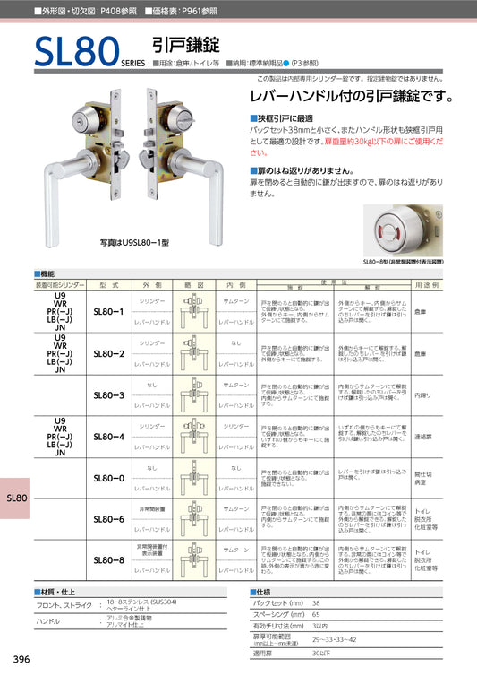 美和ロック 引戸錠 U9 SL80-1 SV【外側 シリンダー・内側 サムターン, SL80錠, 引戸錠, ミワ, MIWA】