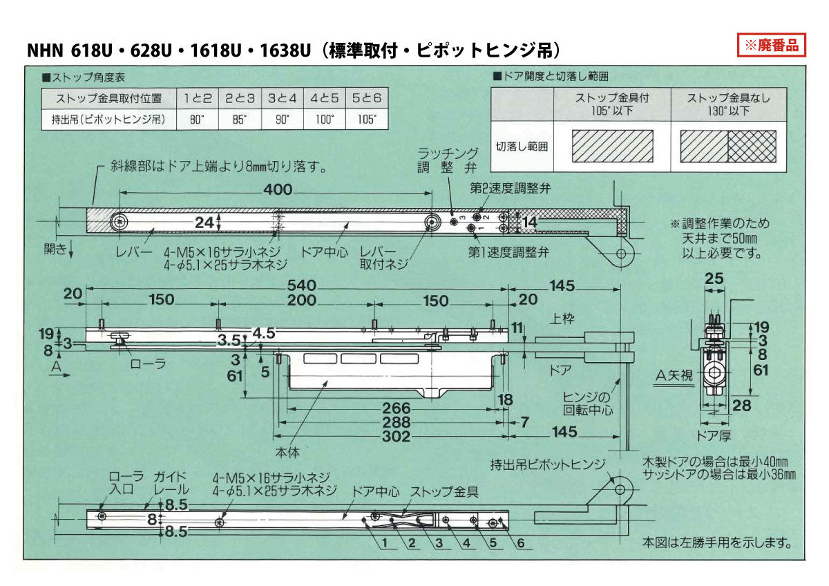 ニッカナ 廃番ドアクローザー 618Uの取替品 → 「ニュースター CL-1611」【標準取付/逆取付, ストップ無し, 600Uシリーズ, NHN】