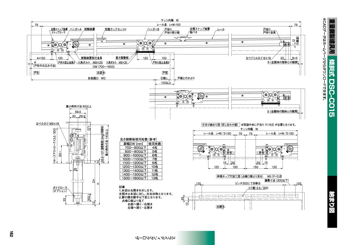 日東工器 スライディングクローザー DSC-C015(製品一式) 【扉重量:80~150kg用, 傾斜式, 重量鋼製建具用, 引き戸クローザー, NITTO KOHKI】