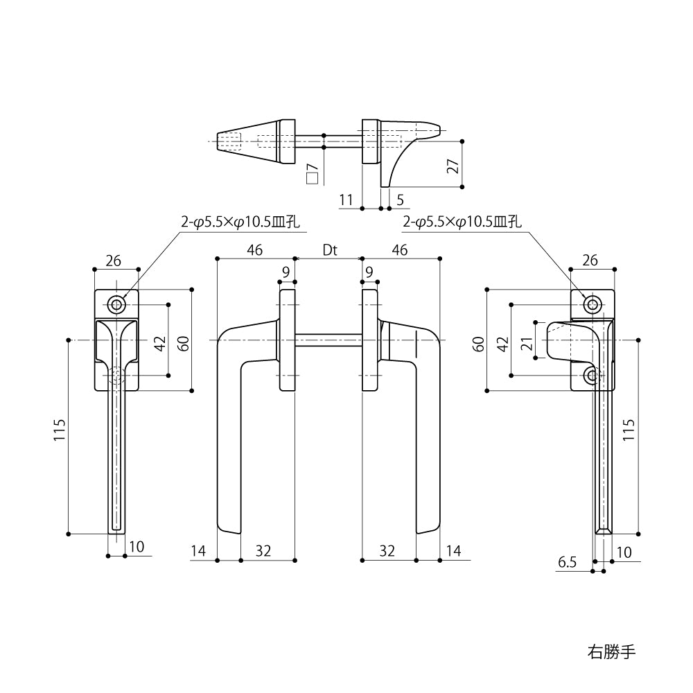 中西産業 カムラッチハンドル DC-615AB(両面) 【開き窓用ハンドル, Nakanishi】