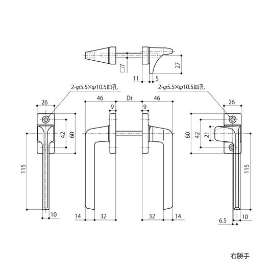 中西産業 カムラッチハンドル DC-615AB(両面) 【開き窓用ハンドル, Nakanishi】