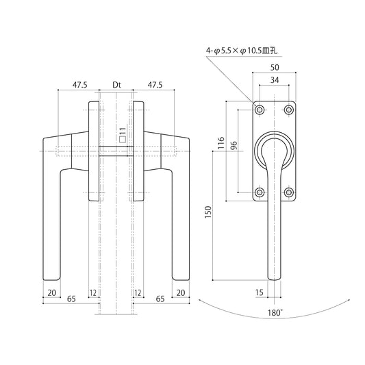 中西産業 グレモンハンドル DC-X-180 (内外セット・両面) 【ナカニシ, Nakanishi】