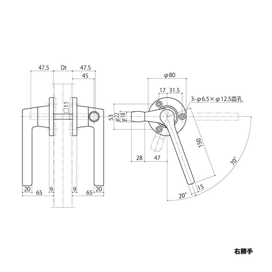 中西産業 ローラー付きグレモンハンドル DC-X-185RO (内外セット・両面) 【ナカニシ, Nakanishi】