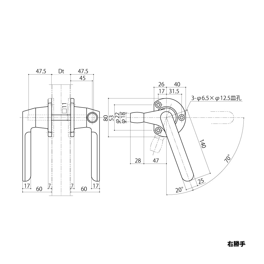 中西産業 ローラー付きグレモンハンドル DC-X-193RO (内外セット・両面) 【ナカニシ, Nakanishi】