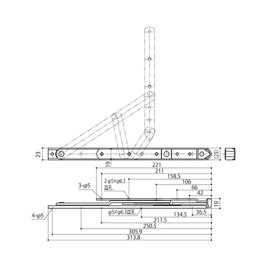 中西産業 6バーヒンジ HD-12 【縦すべり窓用, フリクションステー, ナカニシ, Nakanishi】