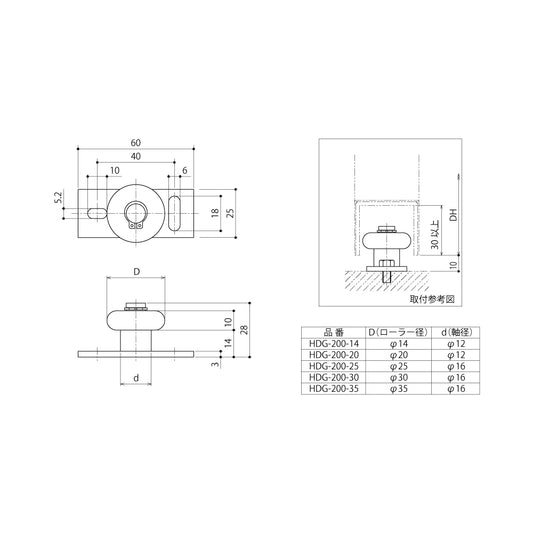 中西産業 ガイドローラー HDG-200 14 / 20 / 25 / 30 / 35 【引戸クローザーメンテナンス用部品・パーツ, Nakanishi】