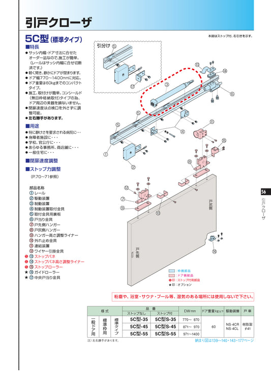 ニュースター 5C型・5CN型用 制動装置(L=350 / 450 / 550) 【引戸クローザーメンテナンス用部品・パーツ, NEWSTAR】