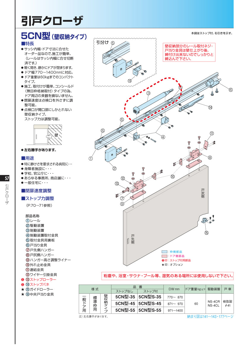 ニュースター 5C型・5CN型用 制動装置(L=350 / 450 / 550) 【引戸クローザーメンテナンス用部品・パーツ, NEWSTAR】