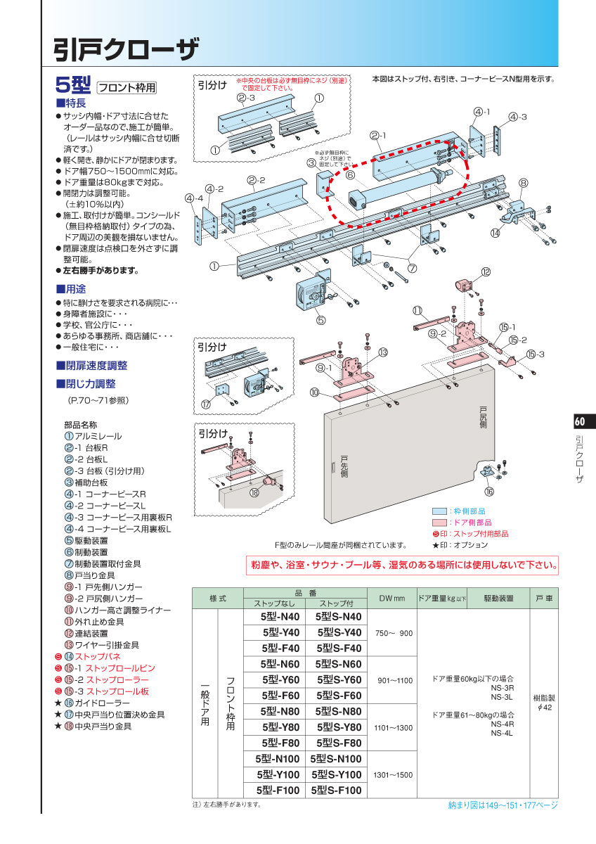 ニュースター 5型用 制動装置 L=450 / 500 / 550 / 600【5N型用, 引戸クローザーメンテナンスパーツ, 取替・修理・交換用部品, NEWSTAR】