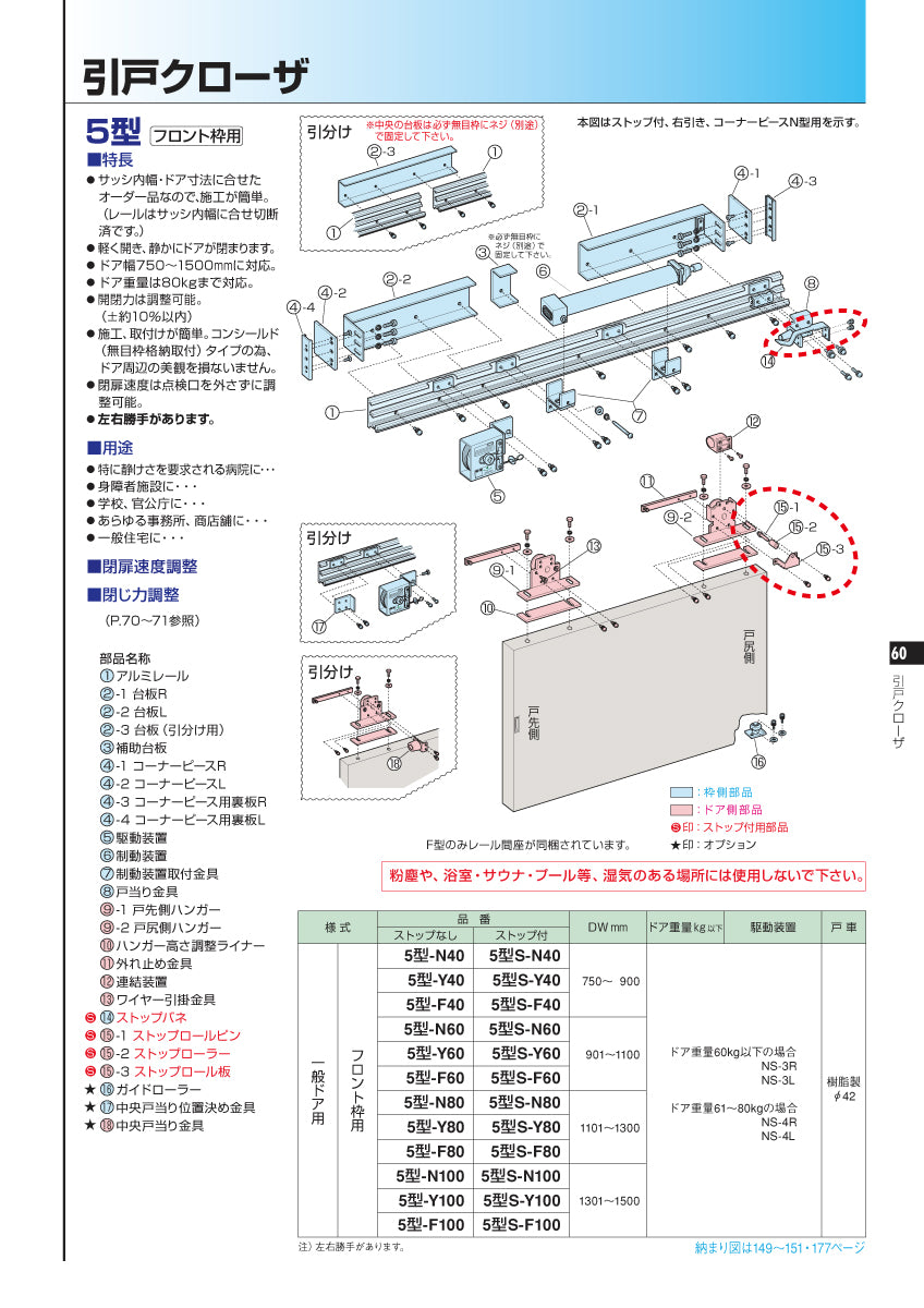 ニュースター 5型・フロント枠用 ストップ装置 【引戸クローザーメンテナンス用部品・パーツ, NEWSTAR】