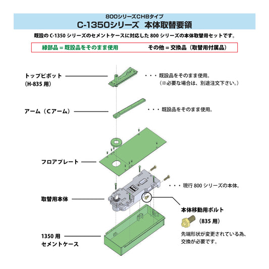 ニュースター 廃番フロアヒンジ C-1350用取替本体 835CHB 【ストップ無し, 一般ドア用・中心吊り, NEWSTAR】