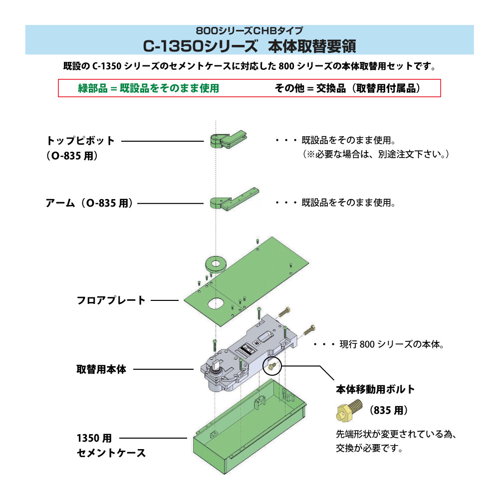 ニュースター 廃番フロアヒンジ OS-1450用取替本体 S-845CHB 【ストップ付き, 一般ドア用・持出吊り, NEWSTAR】