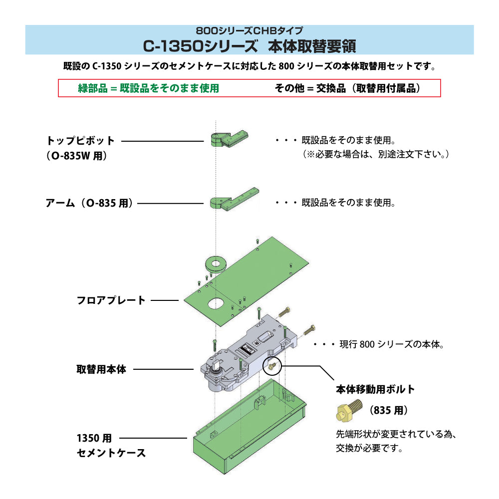 ニュースター 廃番フロアヒンジ OS-1450W用取替本体 S-845CHB 【ストップ付き, 木製ドア用・持出吊り, NEWSTAR】