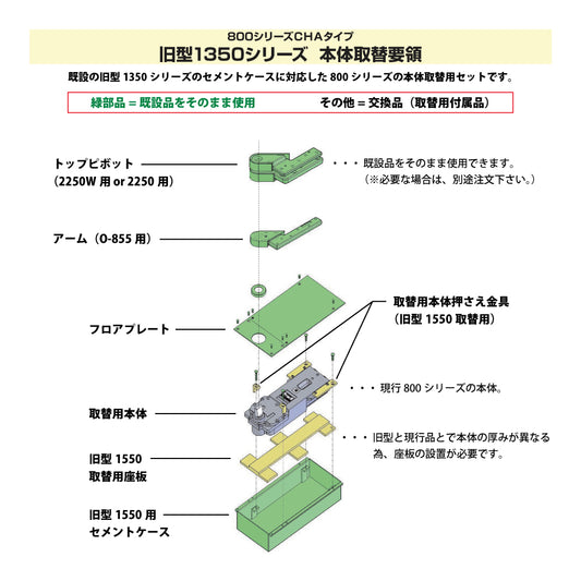 ニュースター 廃番フロアヒンジ 1550用取替本体 855CHA 【ストップ無し, 一般ドア用・持出吊り, NEWSTAR】