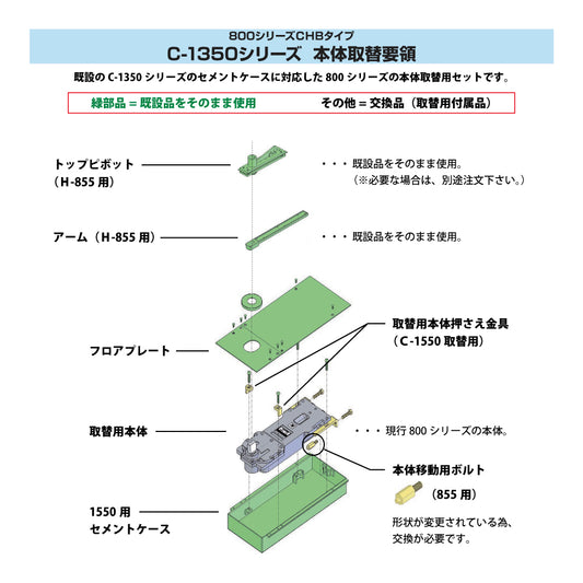 ニュースター 廃番フロアヒンジ CS-1550用取替本体 S-855CHB 【ストップ付き, 一般ドア用・中心吊り, NEWSTAR】