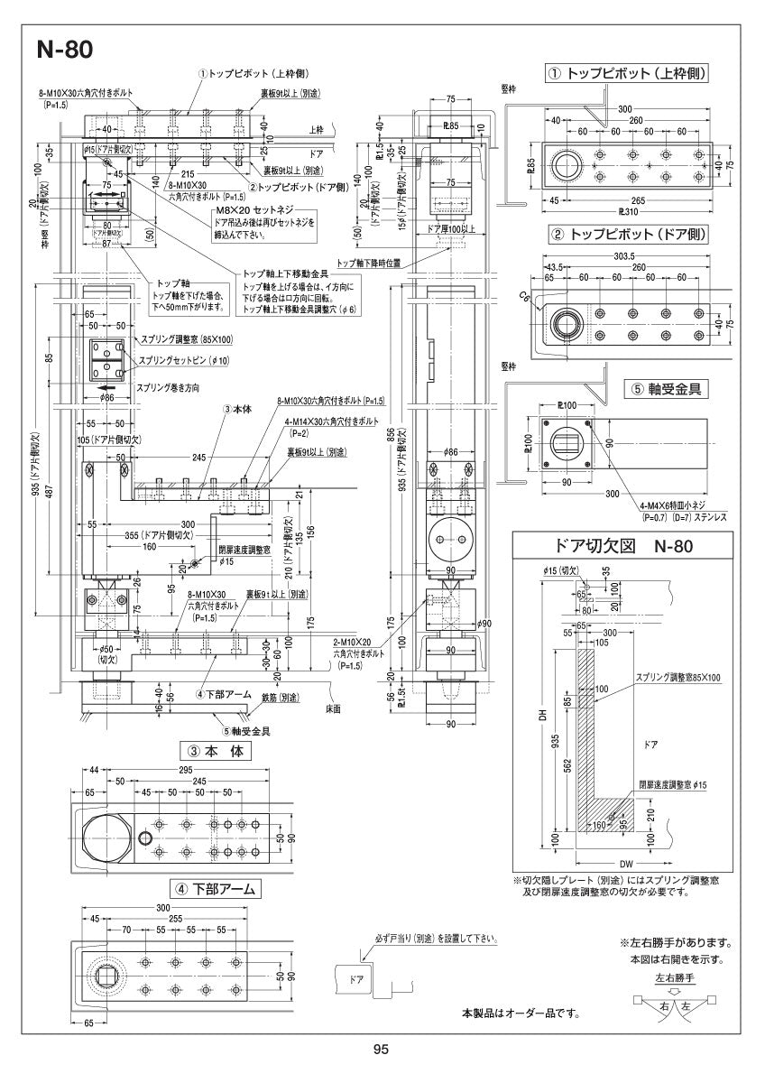 ニュースター オートパワーヒンジ N-80 【ストップ無し, 中心吊り・一方開き(一方180°開き), 防火ドア用, NEWSTAR】