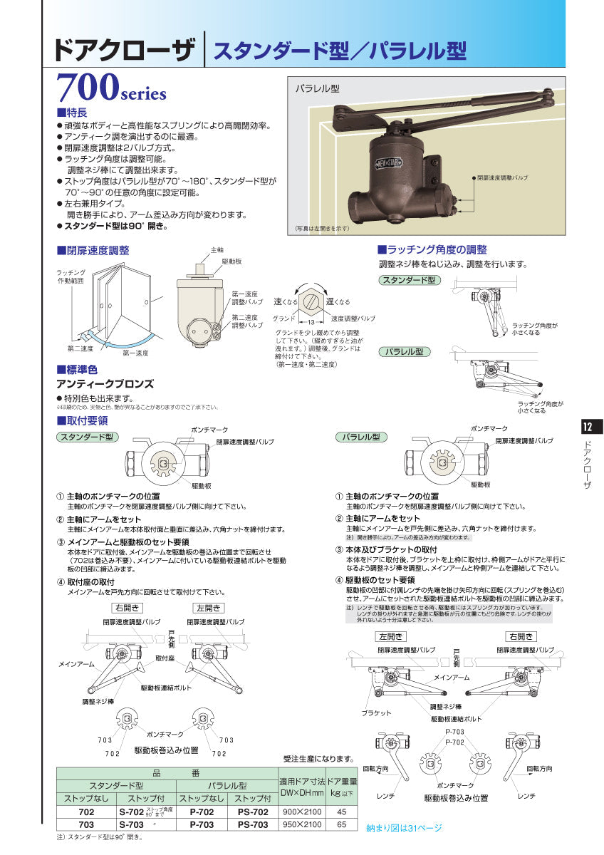 ニュースター ドアクローザー PS-703 【ストップ付き, パラレル型, 700シリーズ, NEWSTAR, ドアチェック】