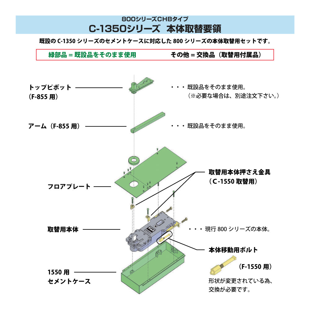 ニュースター 廃番フロアヒンジ F-1550用 取替本体 F-855CHB【ストップ無し, 中心吊り, 防火ドア用, C-1350シリーズ, NEWSTAR】