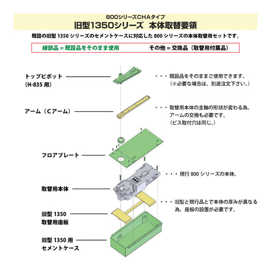 ニュースター 廃番フロアヒンジ 1350C用取替本体 H-835CHA 【ストップ無し, 一般ドア用・中心吊り, NEWSTAR】