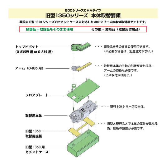ニュースター 廃番フロアヒンジ 1350用取替本体 O-835CHA 【ストップ無し, 一般ドア用・持出吊り, NEWSTAR】