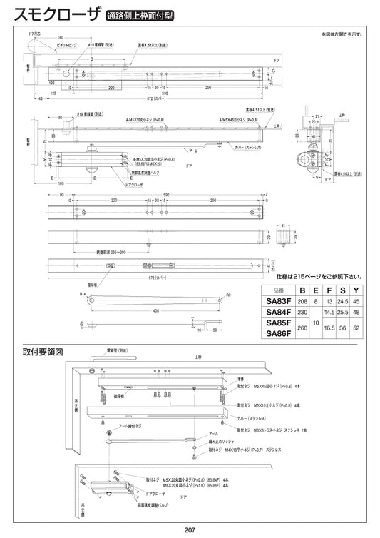 ニュースター スモクローザー SA84F 【通路側上枠面付け型, SA80シリーズ, 防災機器, NEWSTAR, ドアチェック】