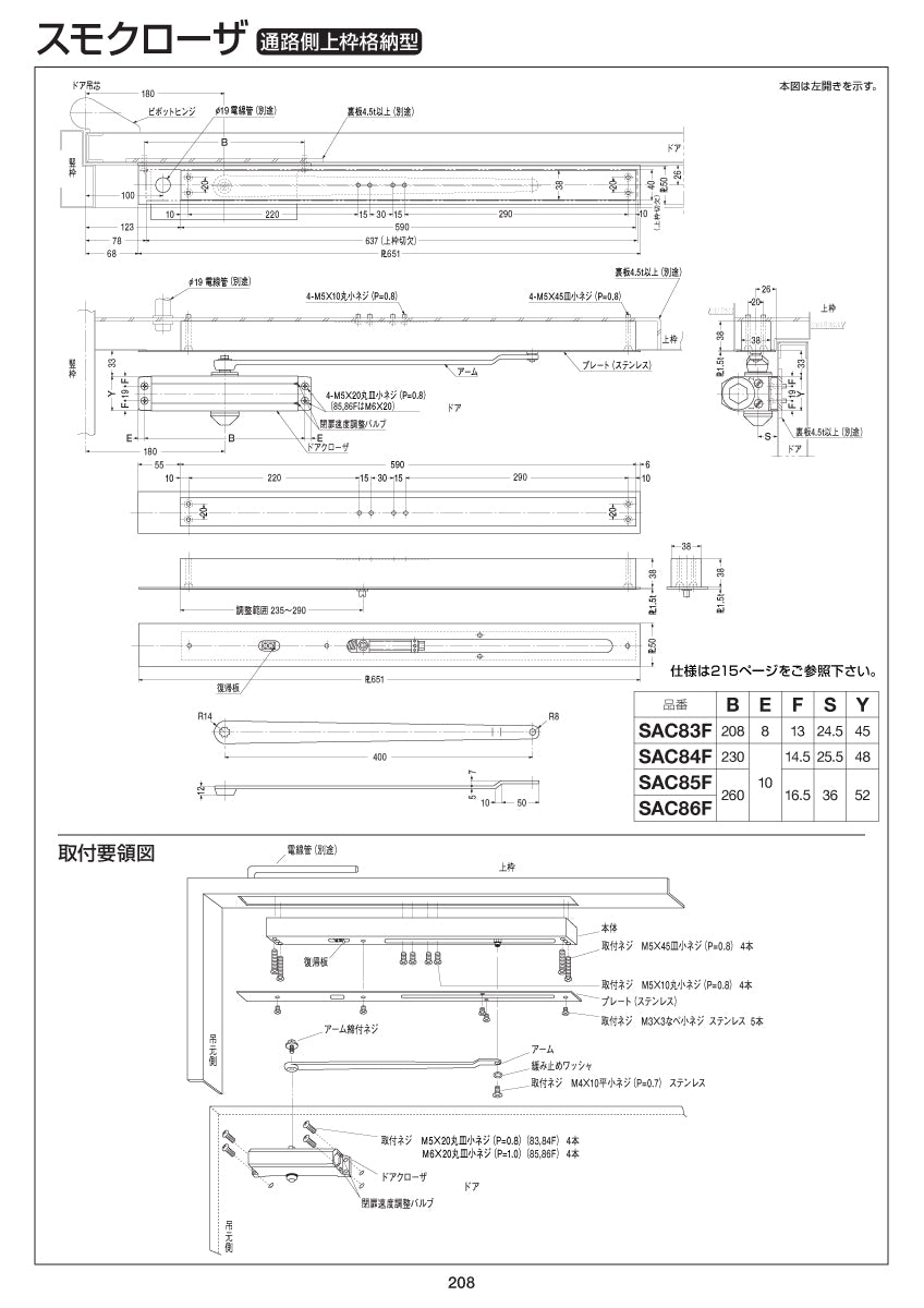 ニュースター スモクローザー SAC85F 【通路側上枠格納型, SAC80シリーズ, 防災機器, NEWSTAR, ドアチェック】