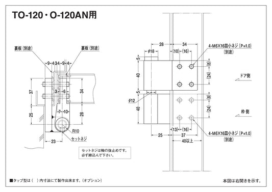 ニュースター ピボットヒンジ O-120AN用 中間吊り金具【持出吊り, 一方開き, スチールドア用, NEWSTAR, NS】