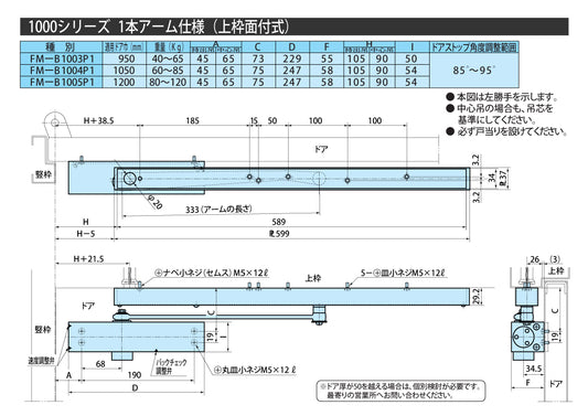 リョービ ファイアマンドアクローザー FM-B1005P1【1本アーム仕様, 上枠面付式, 1000シリーズ, 防火戸用自動閉鎖装置, 防災機器, RYOBI】